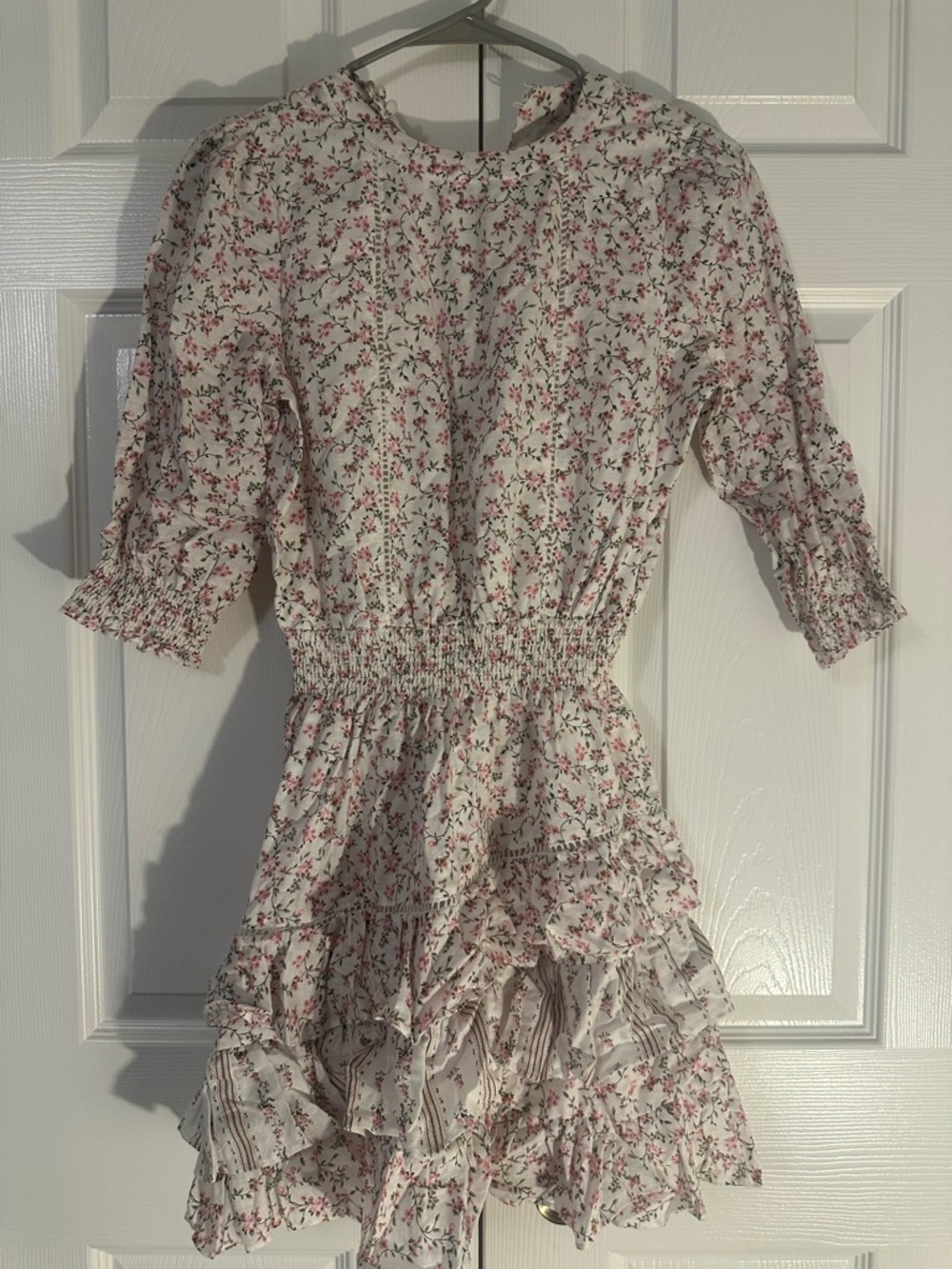 Chelsea & Violet White Floral Mini Dress with Pink and Green Accents